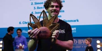 Jack Simpson celebrates winning the World Barista Championship.
