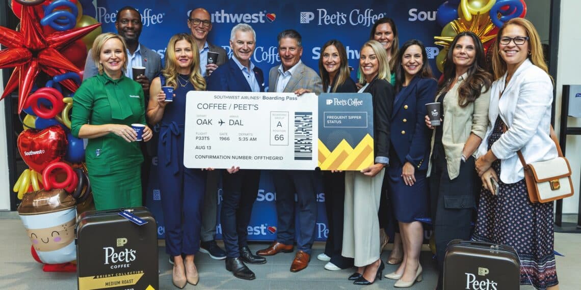 Peet’s Coffee CEO Eric Lauterbach (centre) at the launch of the brand’s partnership with Southwest Airlines.