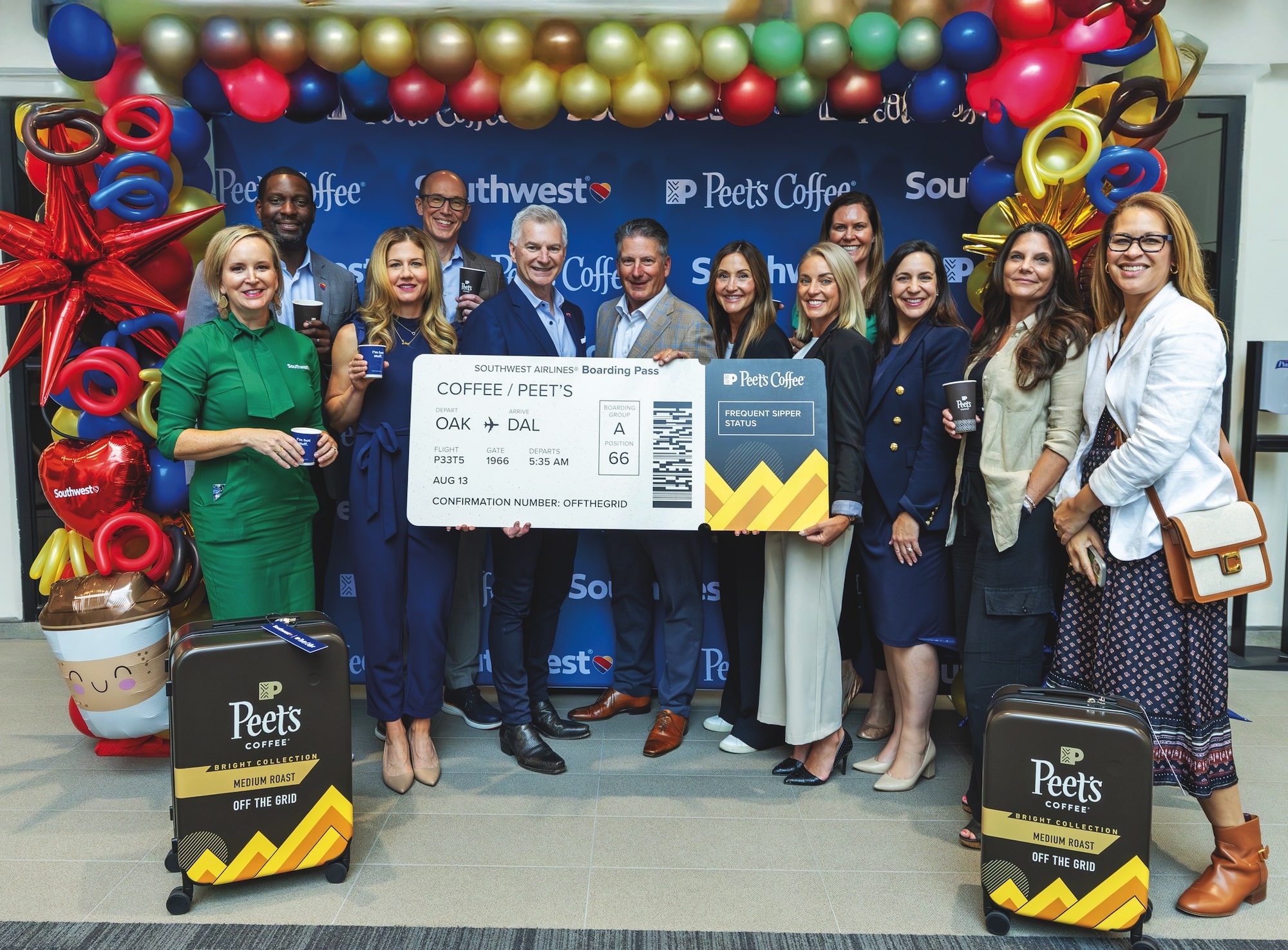 Peet’s Coffee CEO Eric Lauterbach (centre) at the launch of the brand’s partnership with Southwest Airlines.