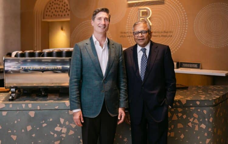 Starbucks CEO Brian Niccol and Tata Group Chairman Natarajan Chandrasekaran. Image: Starbucks.