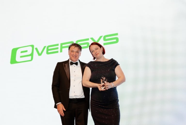 UK Sales Director Camilla Morgan (right) accepted the award on behalf of the Eversys team. Image: Eversys.
