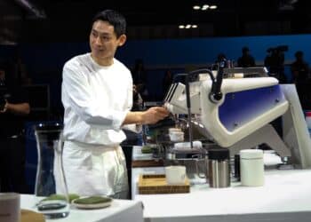 China's Simon SunLei competing at the 2025 World Barista Championship.