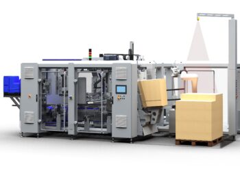 Cama Group’s monobloc FW machine, with robotic automatic carton-loading solution. Image: Cama Group.